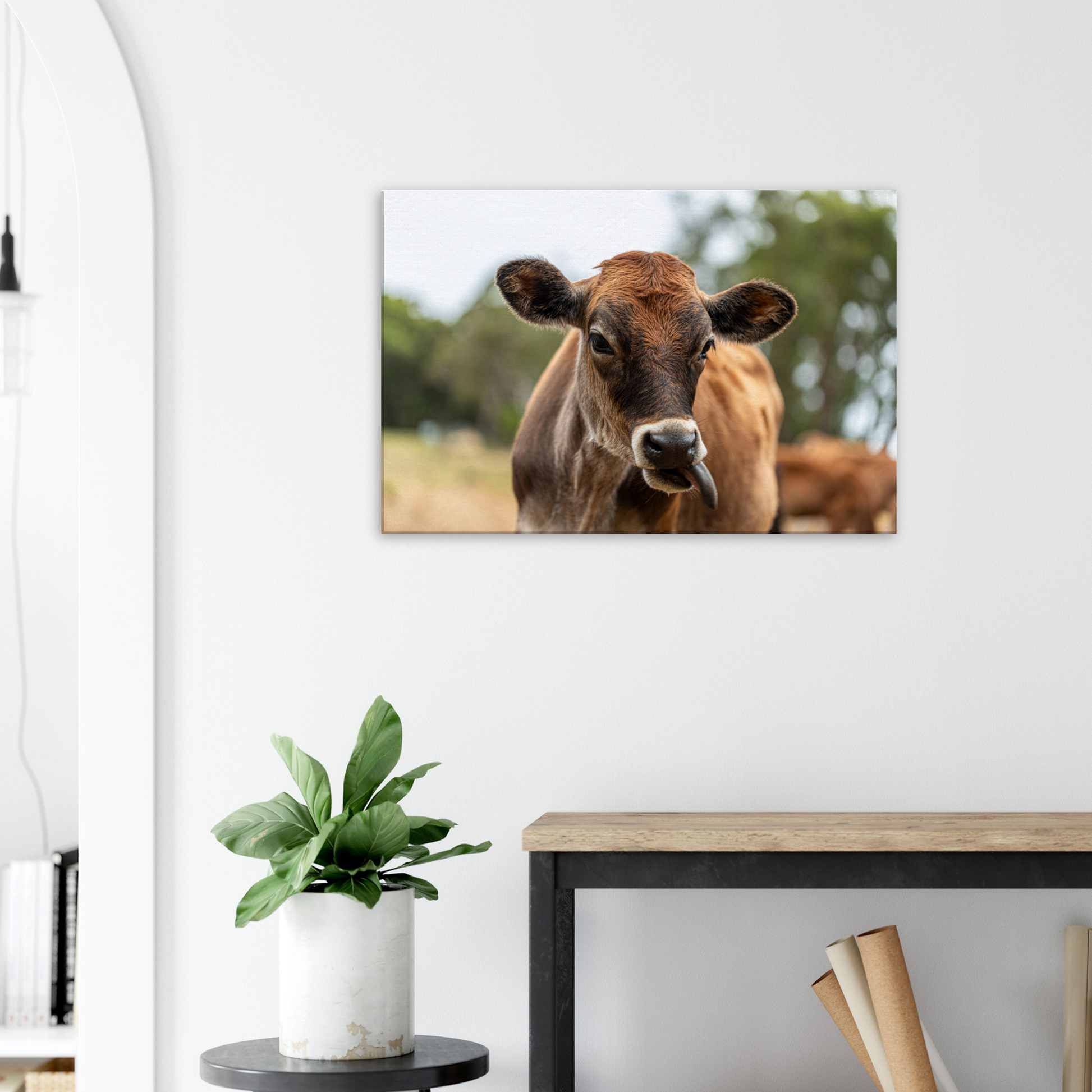 Cute calf Domestic Animal Canvas Wall Art Photography, Nursery Print, Nursery Animal Wall Decor, Kids Room, Prints, Stretched canvas by Istvan Maar Photography mockup 10