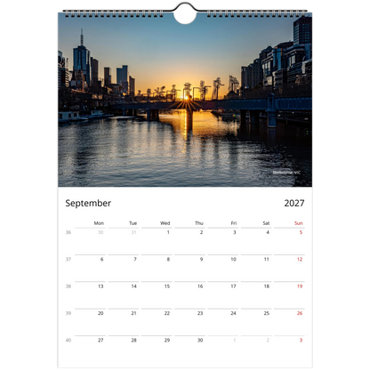 Sunrise Sunset Wall Calendar – open calendar view with sunrise detail