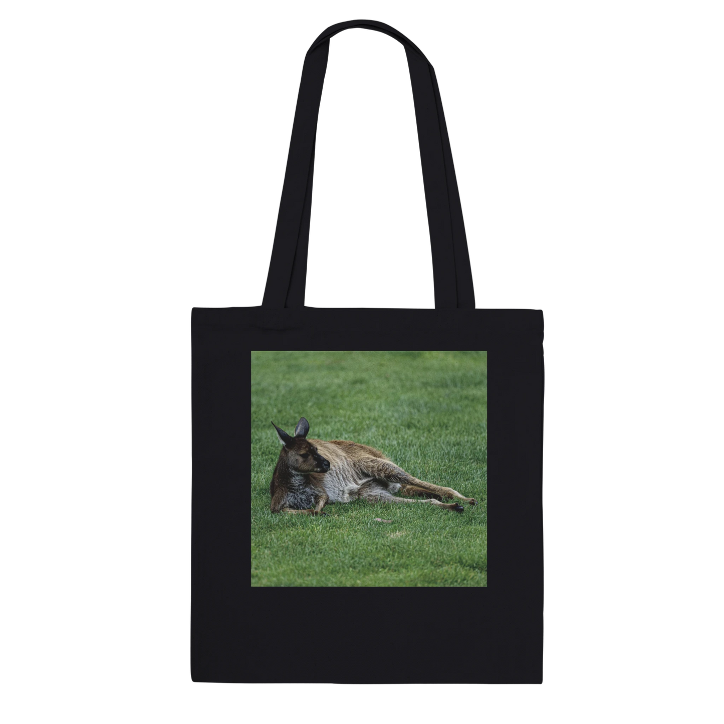 Premium black canvas kangaroo tote bag – personalised Australian wildlife art tote by Istvan Maar Photography