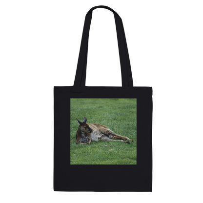 Premium black canvas kangaroo tote bag – personalised Australian wildlife art tote by Istvan Maar Photography