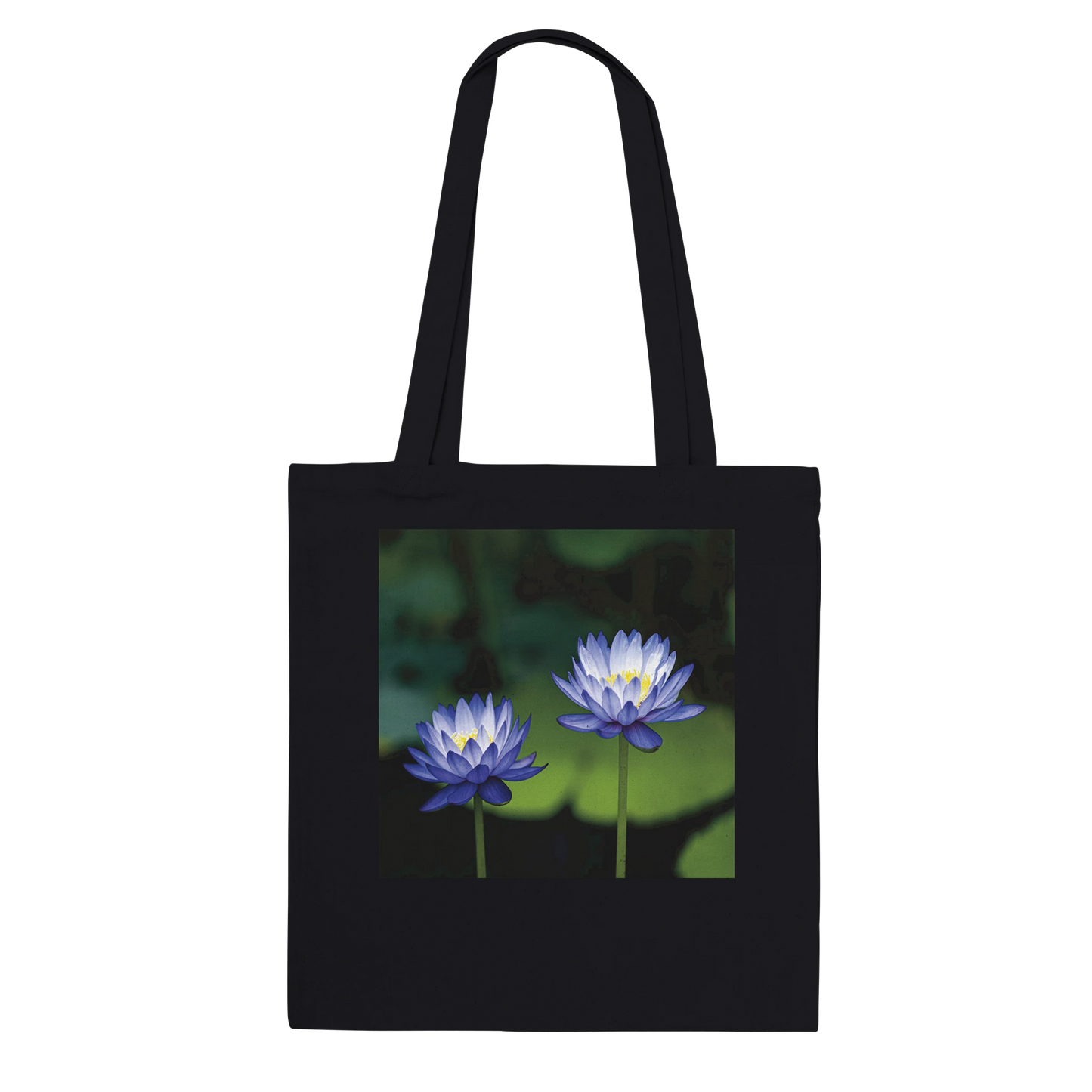 Water Lilies Tote Bag – Premium Black – Blue Lotus Fine Art Photography by Istvan Maar