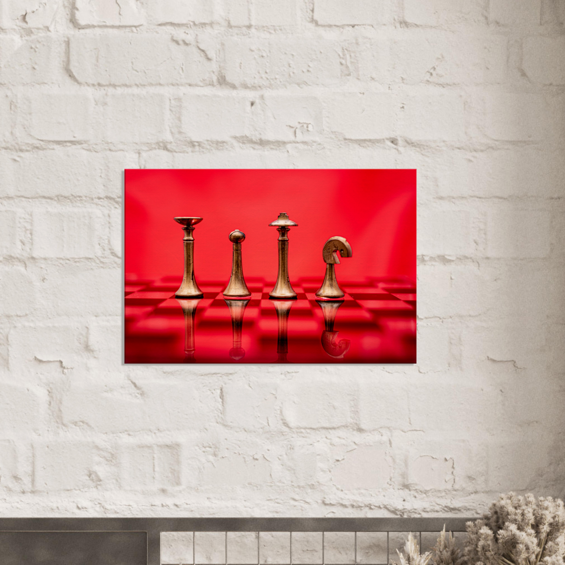 Minimalist Chess Set with red background Canvas by Istvan Maar Photography - white blick wall décor