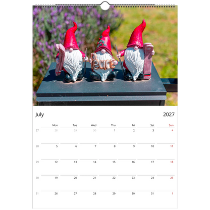 2027 Gnomes Wall Calendar – product packaging and spiral binding detail
