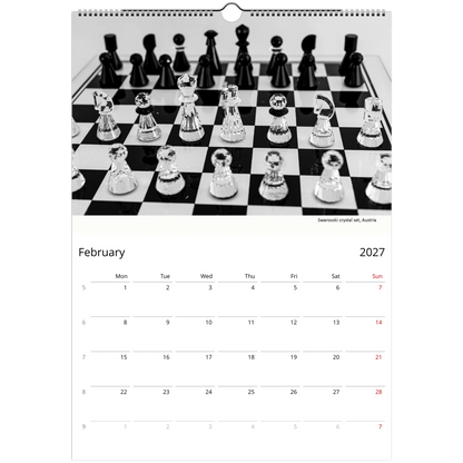 2027 Black and White Chess Wall Calendar – lifestyle wall display in home interior
