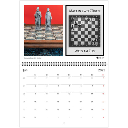 2025 Chess Wall Calendar by Istvan Maar Photography featuring intricate chess sets and challenging monthly puzzles.