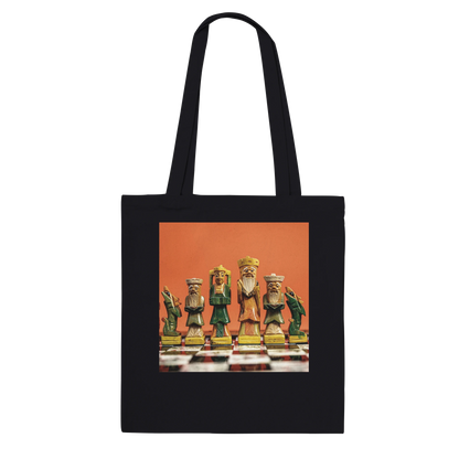 Hand painted chess set tote bag in black – personalised chess gift canvas tote by Istvan Maar Photography