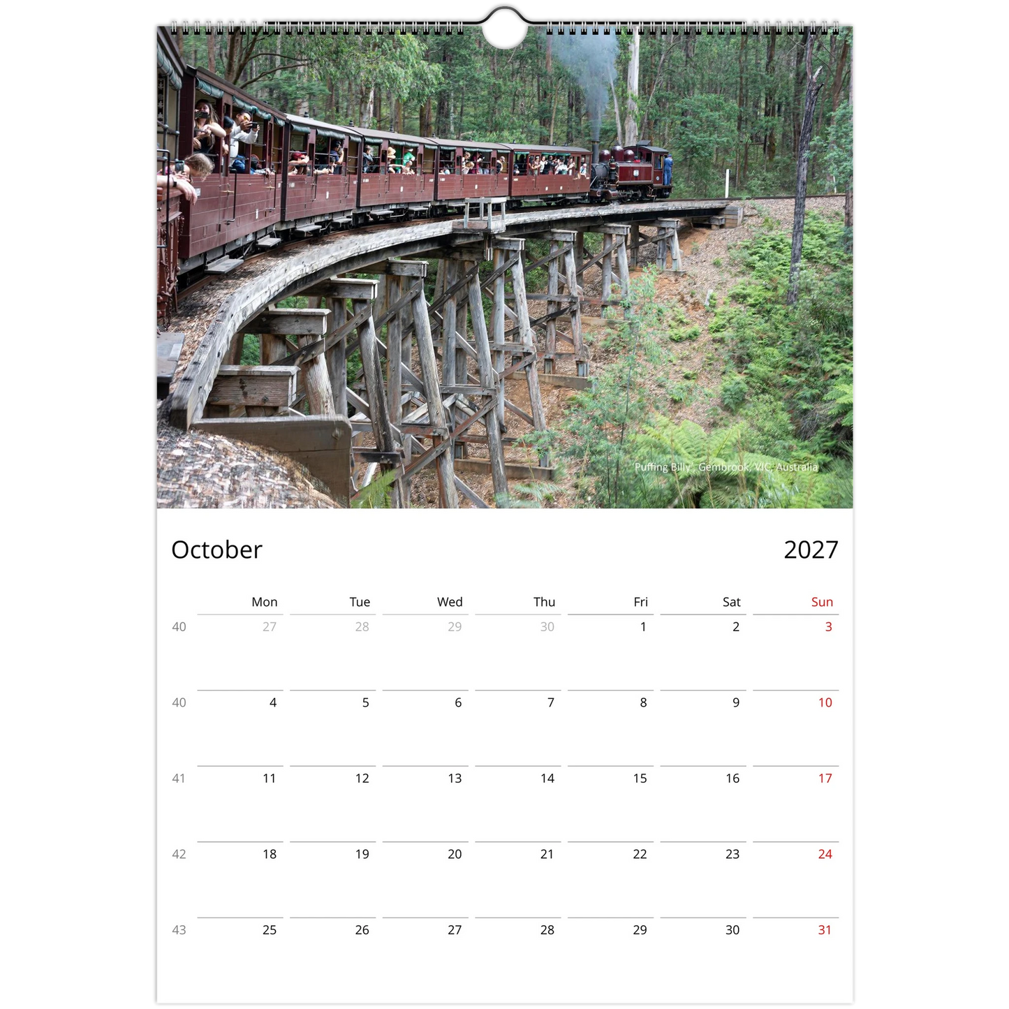 2027 Train Wall Calendar – lifestyle wall display in home interior