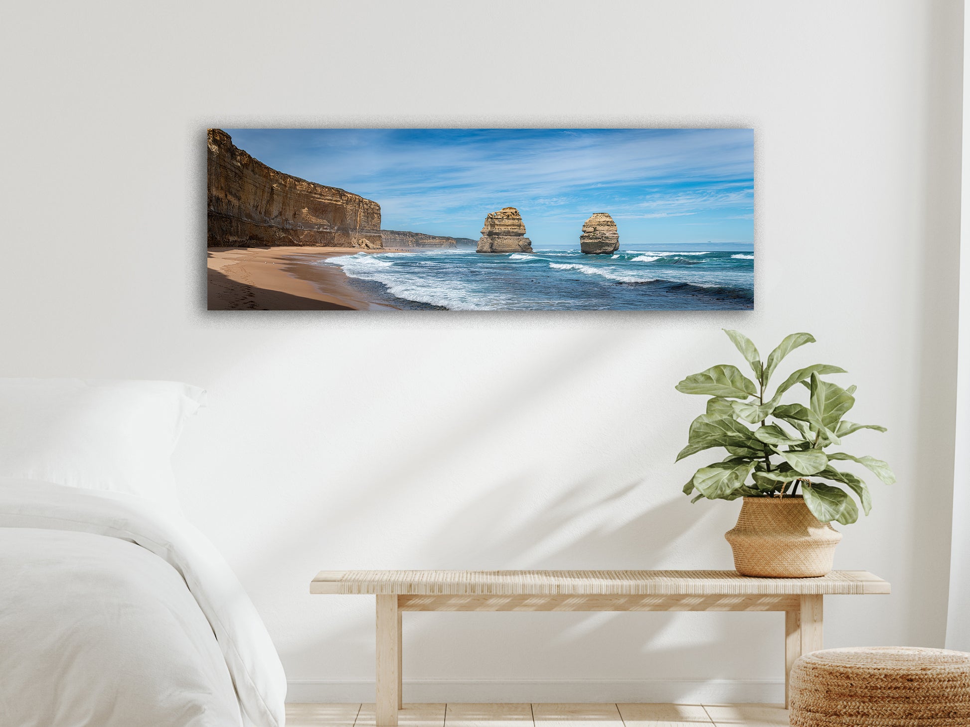 Stretched canvas taken on Great Ocean Road by Istvan Maar Photography on sunny bedroom wall.