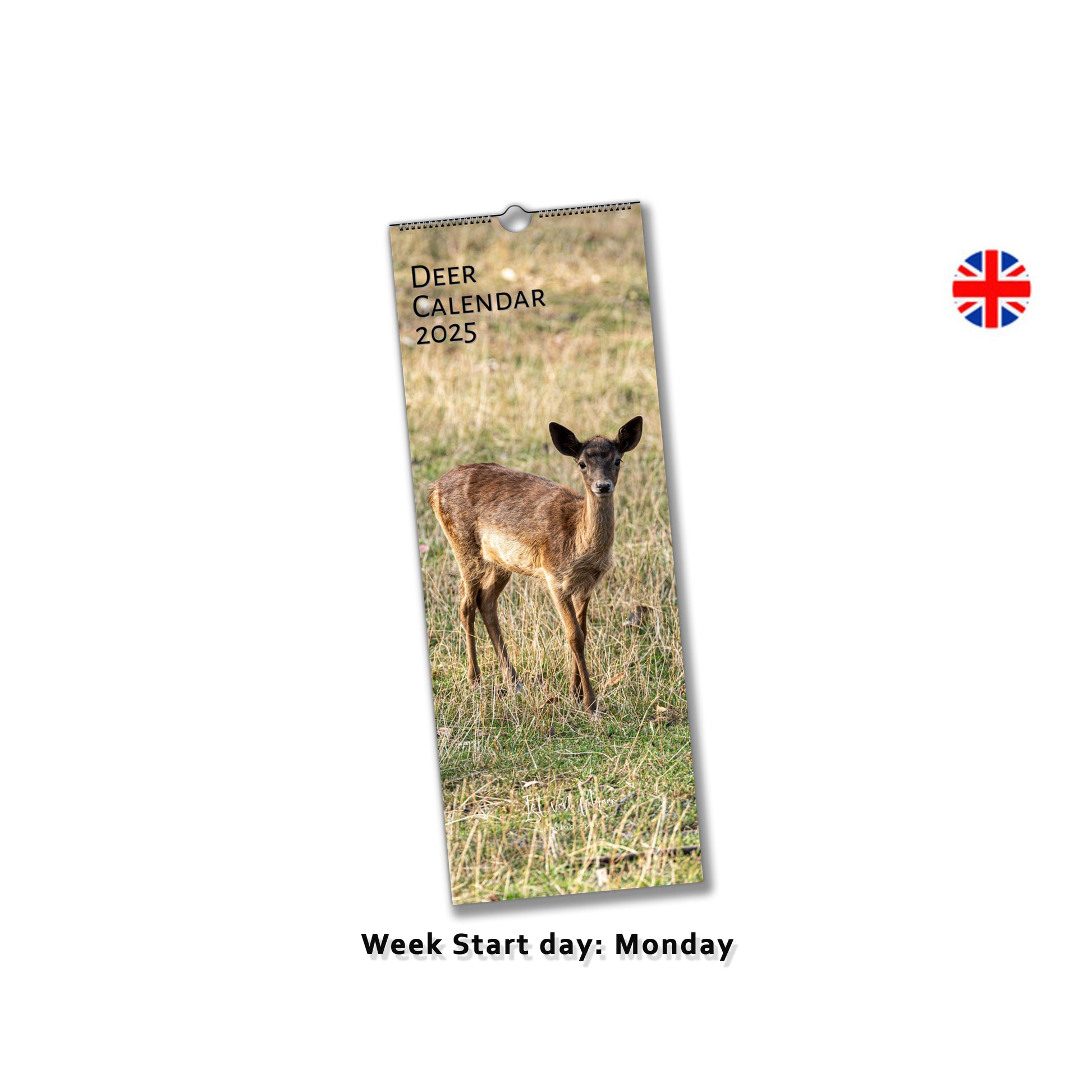 Slim Vertical Deer Calendar by Istvan Maar Photography in English Week start day Monday