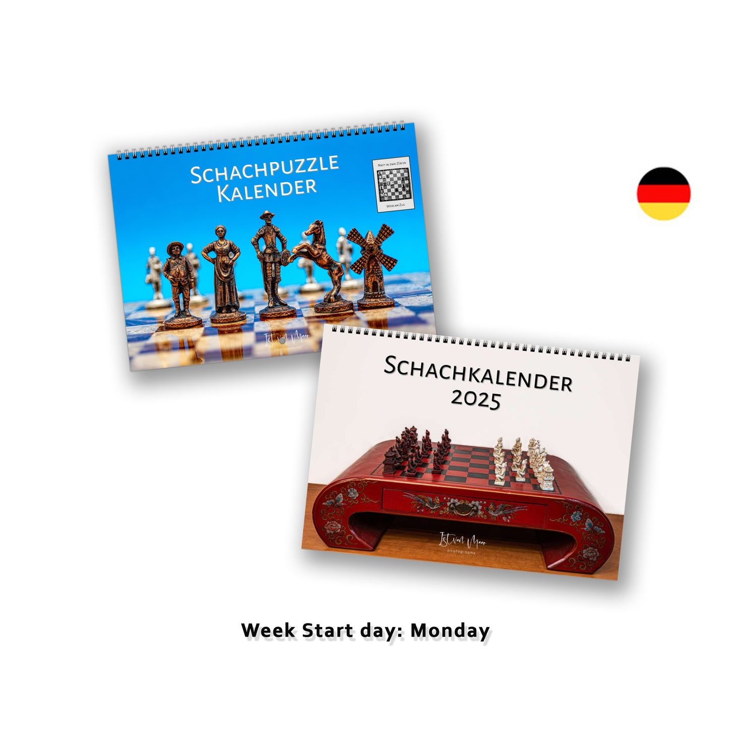 2025 Chess Wall Calendar Bundle | A4 Horizontal | German | Week Starts Monday | 2 Calendars | D