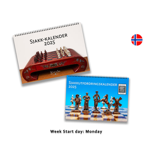 2025 Chess Wall Calendar Bundle | A4 Horizontal | Norwegian Bokmål | Week Starts Monday | 2 Calendars | D