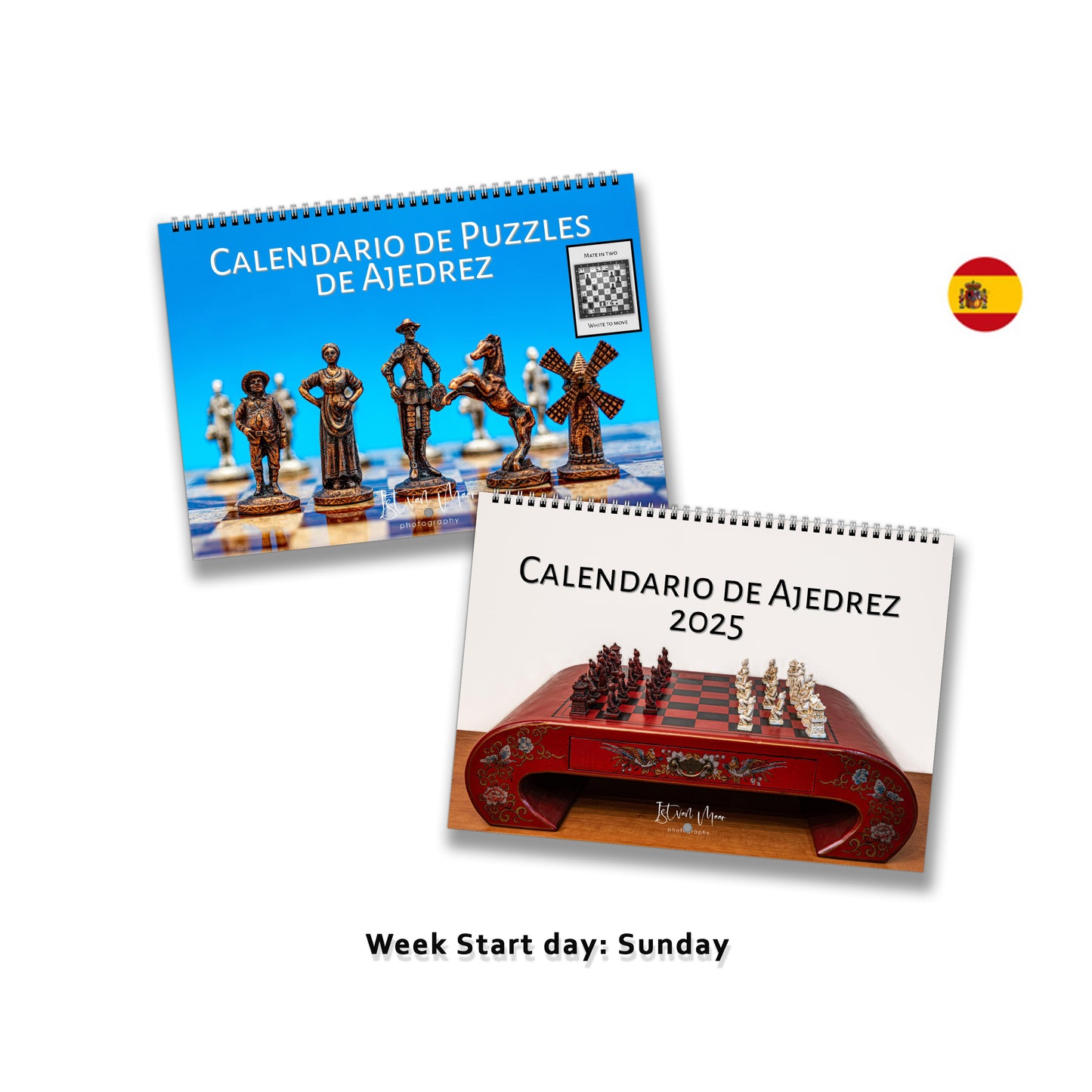 2025 Chess Wall Calendar Bundle | A4 Horizontal | Spanish | Week Starts Sunday | 2 Calendars | D