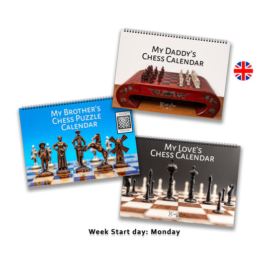 Personalized Chess Wall Calendar Bundle | A4 Horizontal | English | Week Starts Monday | 3 Calendars | D