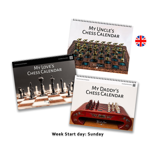 Personalised Chess Wall Calendar Bundle | LT Horizontal | English | Week Starts Sunday | 3 Calendars | E