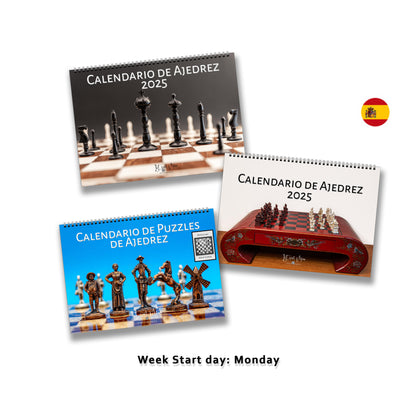 2025 Chess Wall Calendar Bundle | A4 Horizontal | Spanish | Week Starts Monday | 3 Calendars | D