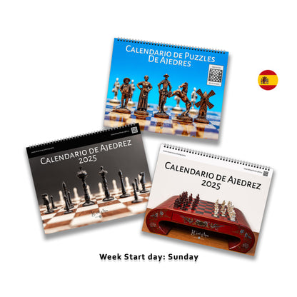 2025 Chess Wall Calendar Bundle | LT Horizontal | Spanish | Week Starts Sunday | 3 Calendars | A