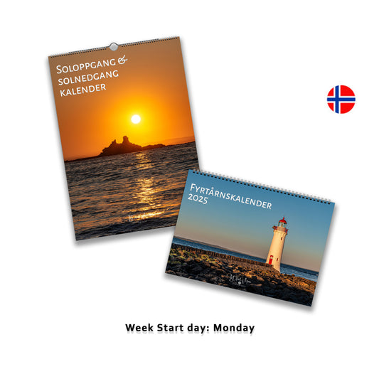 2025 Coastal Wall Calendar Bundle | A4 & A3 | Norwegian Bokmål | Week Starts Monday | 2 Calendars | G