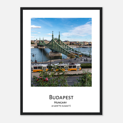 Personalized framed Budapest travel poster - Liberty bridge - close-up