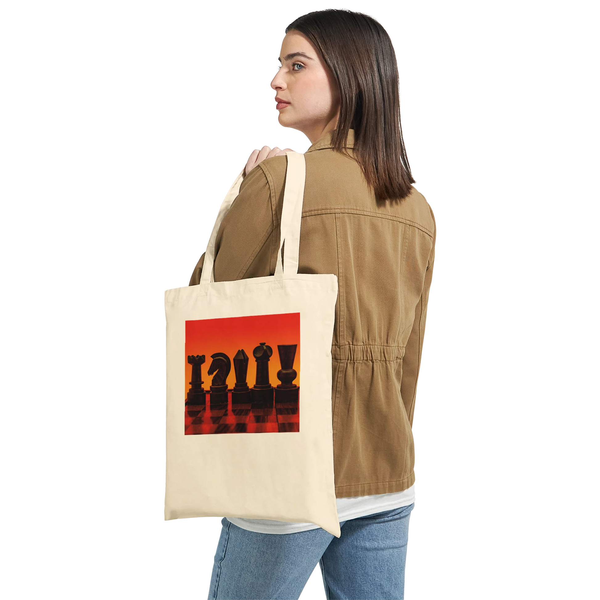 Chess Set Tote Bag – Bold Silhouette Chess Art – Personalised Chess Themed Canvas Tote