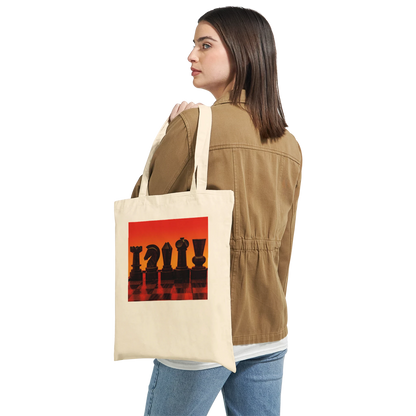 Chess Set Tote Bag – Bold Silhouette Chess Art – Personalised Chess Themed Canvas Tote