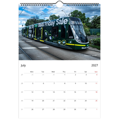 Trams Wall Calendar – open calendar view with tram detail