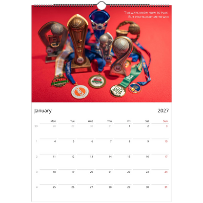 2027 Wall Calendar for the Best Basketball Coach – product packaging and spiral binding detail