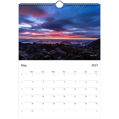 Sunrise Sunset Wall Calendar – monthly spread with golden hour photography