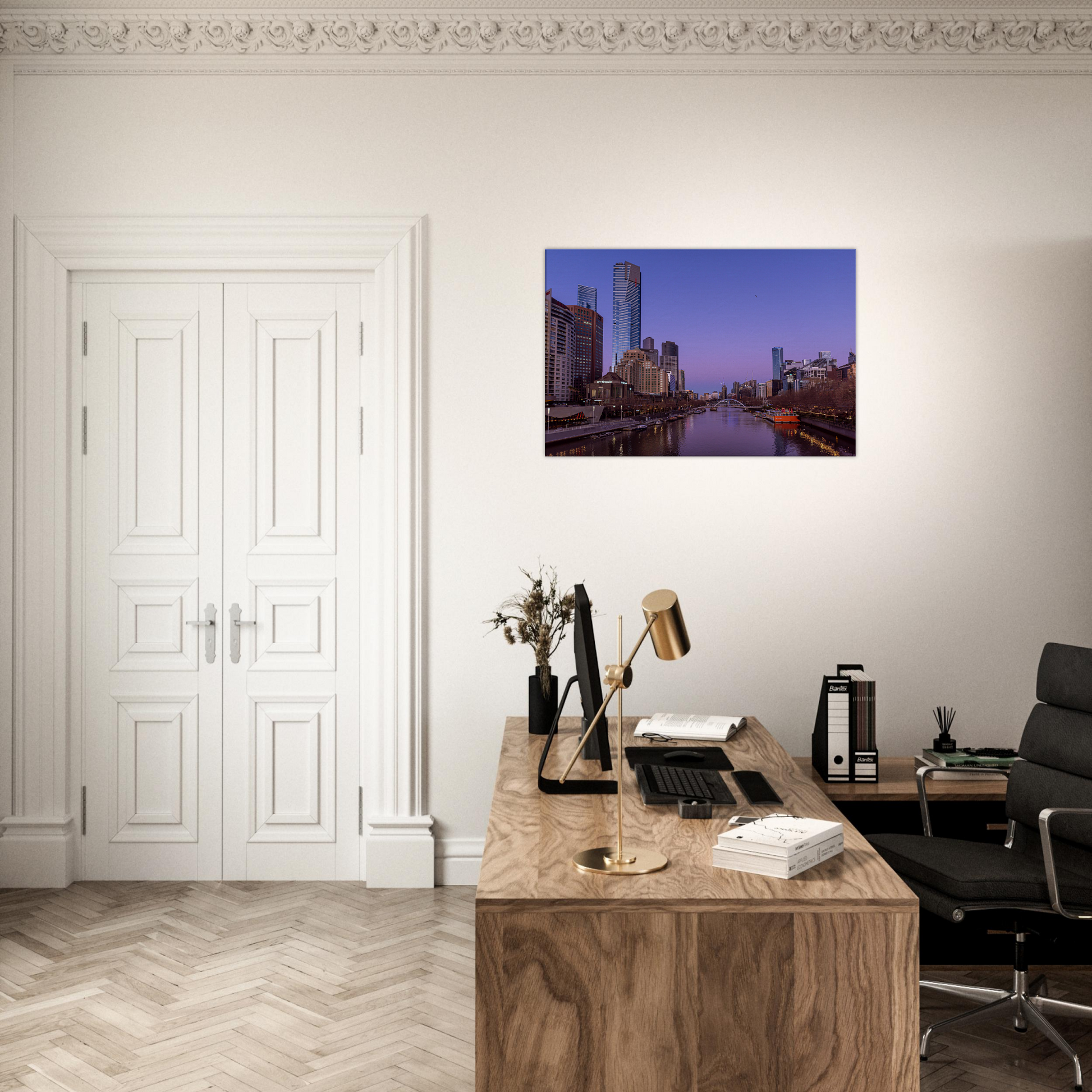 Melbourne Cityscape Pink Poster Canvas by Istvan Maar Photography - executive office