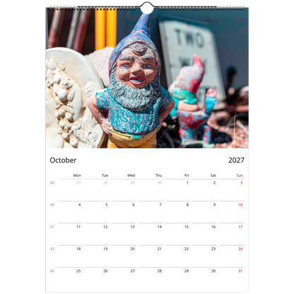 2027 Gnomes Wall Calendar - monthly spread with gnome photography