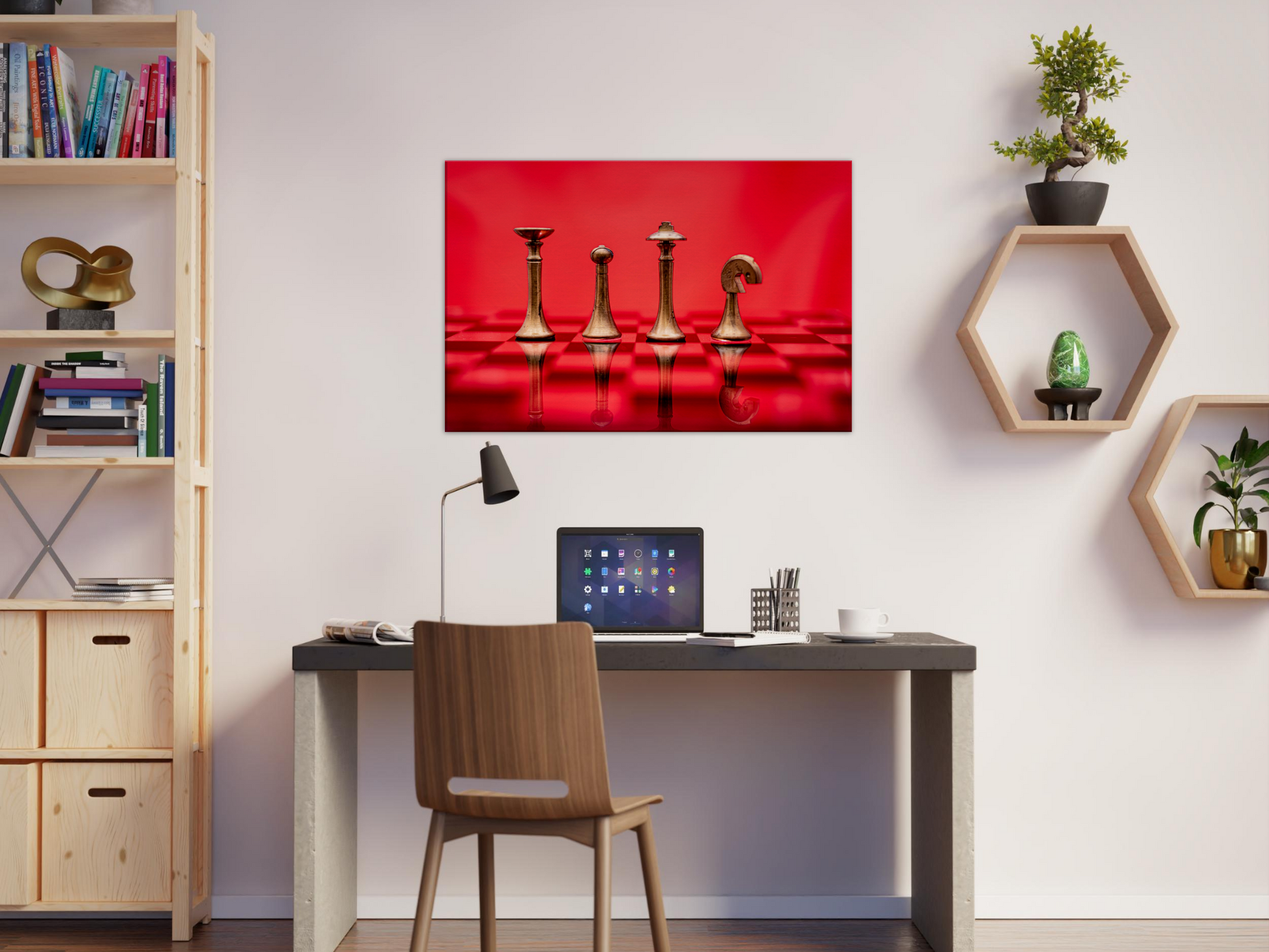 Minimalist Chess Set with red background Canvas by Istvan Maar Photography - home office