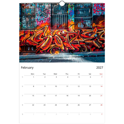 2027 Graffiti Wall Calendar – product packaging and spiral binding detail