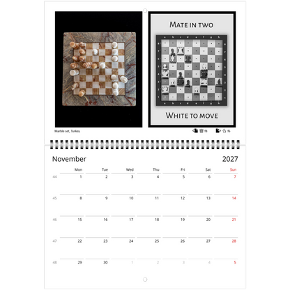 Chess Puzzle Calendar – monthly spread with chess puzzle photography