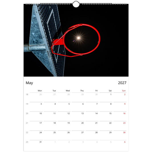 2027 Basketball Wall Calendar - photography detail of basketball scenes