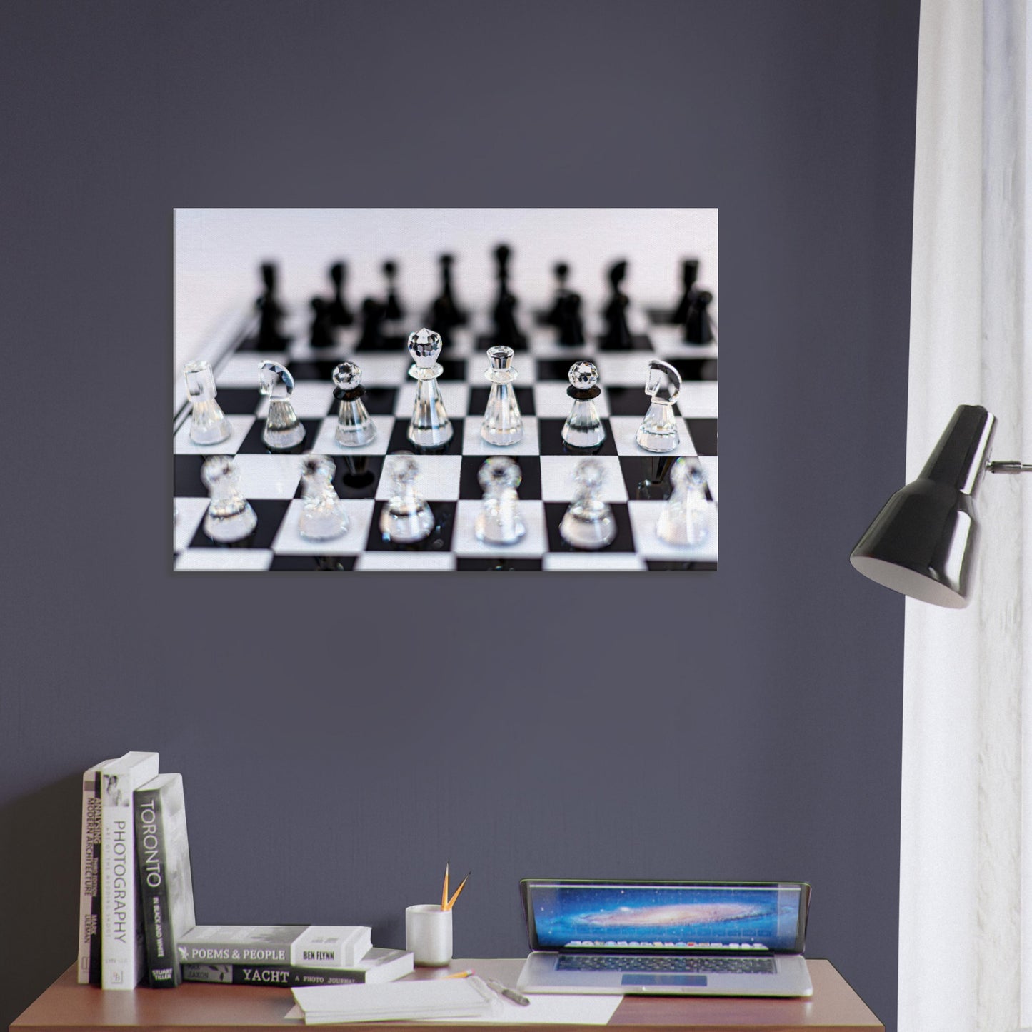 White Stretched Canvas Swarovski Crystal Chess by Istvan Maar Photography - study room