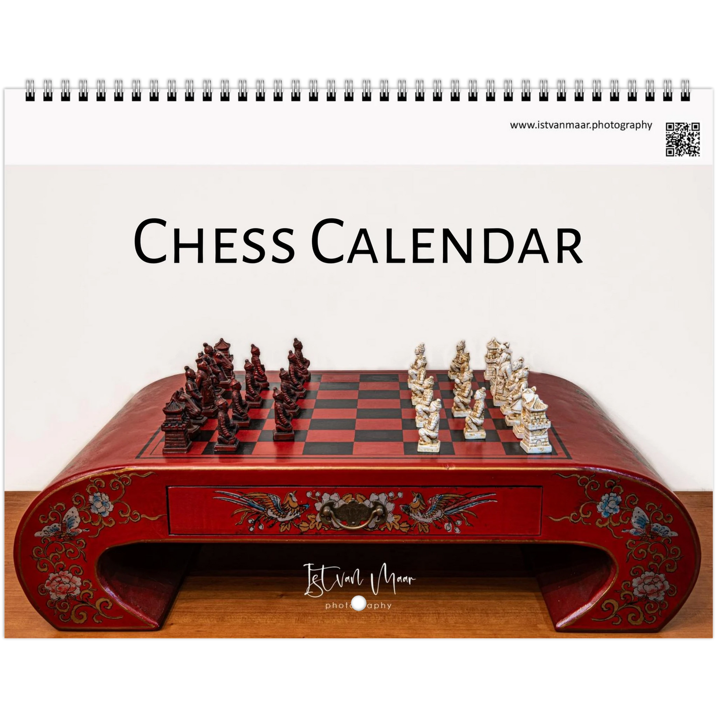 2027 Chess Wall Calendar interior page — Anglo-Indian carved chess set