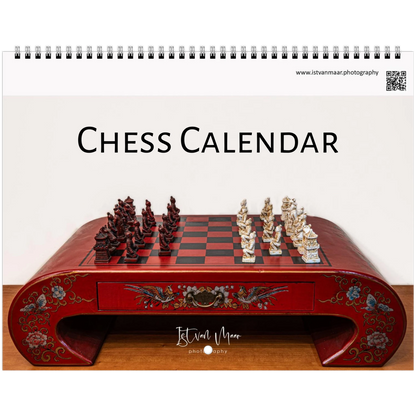 2027 Chess Wall Calendar interior page — Anglo-Indian carved chess set