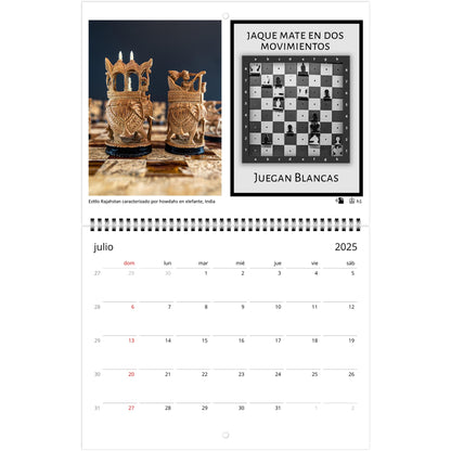 2025 Chess Wall Calendar by Istvan Maar Photography featuring stunning global chess set images and challenging puzzles.