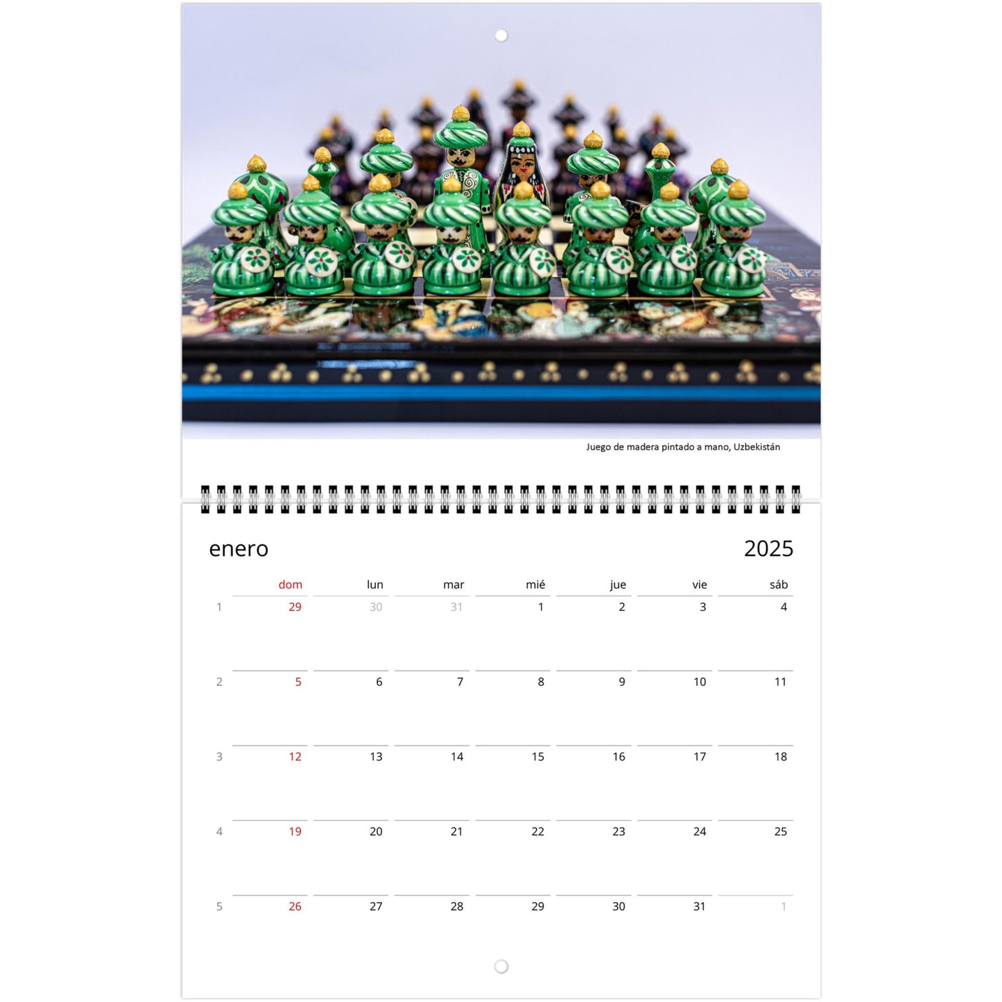 Hand painted wooden set, Uzbekistan in chess calendar by Istvan Maar Photography