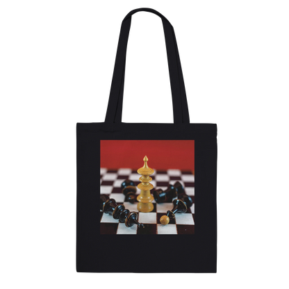 Vienna Chess Set Tote Bag Black Classic – dramatic chess queen victory photo on canvas tote