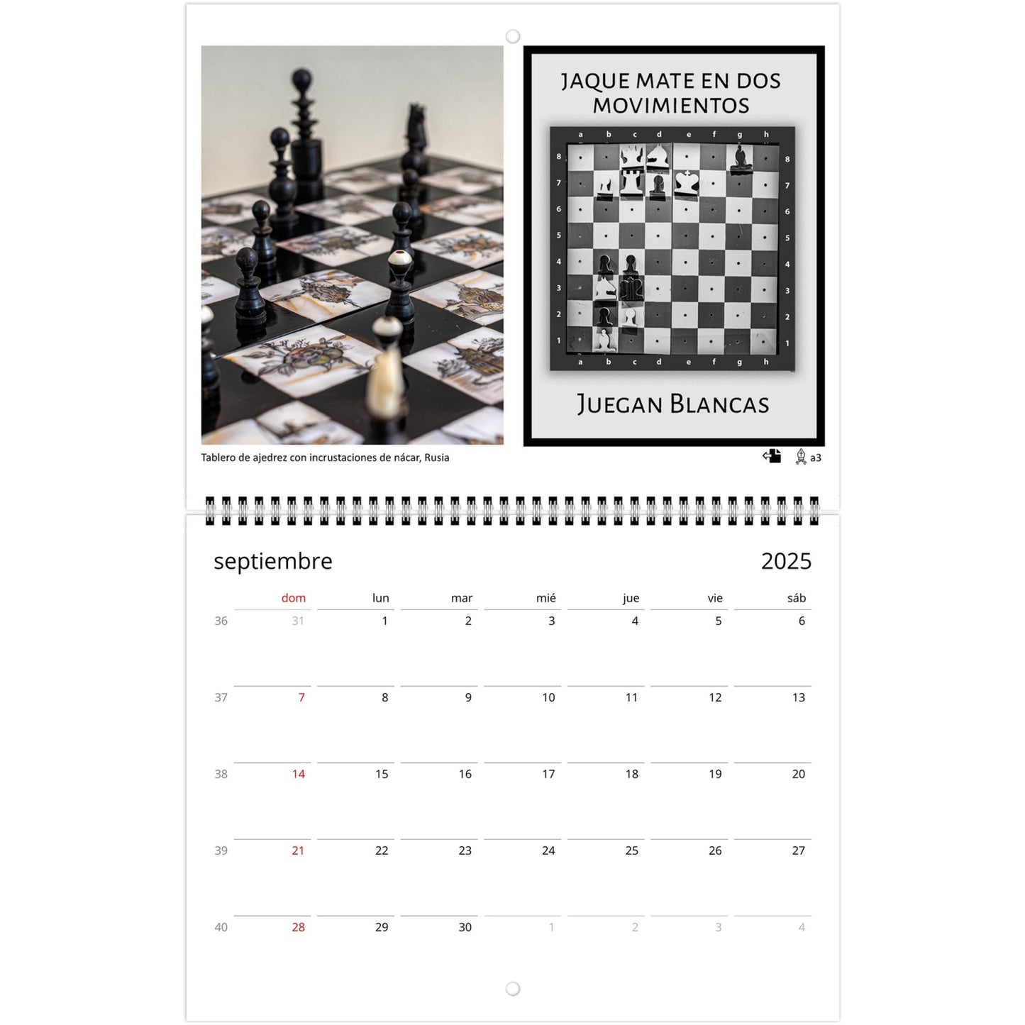 2025 Chess Wall Calendar by Istvan Maar Photography featuring stunning global chess set images and challenging puzzles.