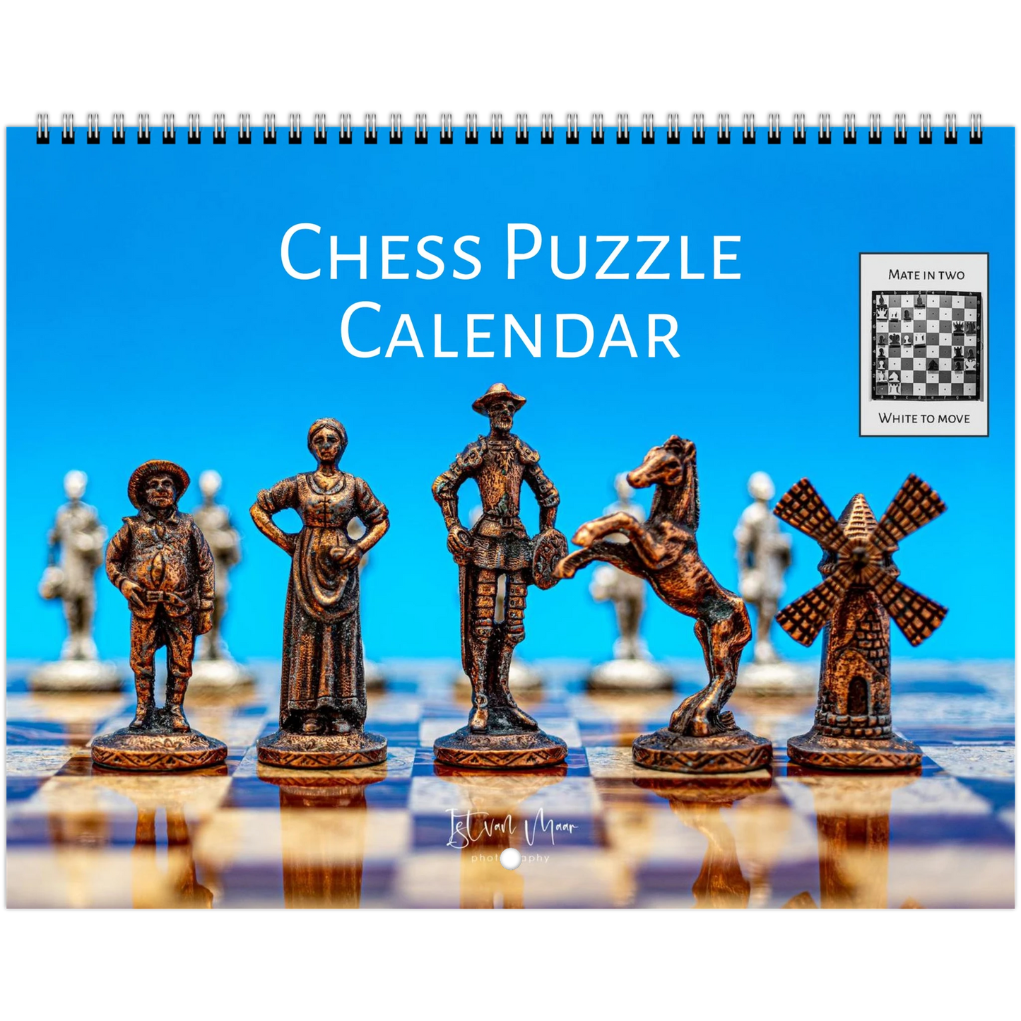 Chess wall calendar by Istvan Maar Photography, featuring chess boards and sets from different cultures.  
