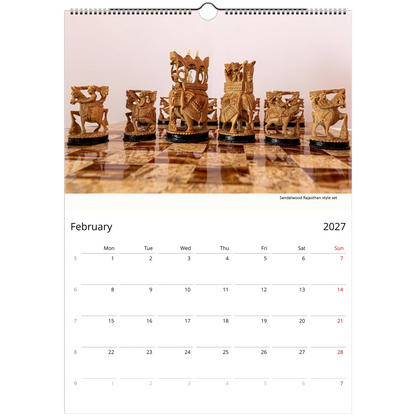 2027 Indian Chess Wall Calendar – open calendar view with chess piece detail
