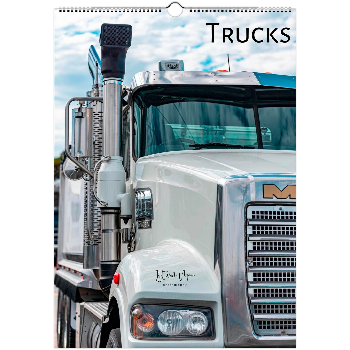 Calendar cover featuring a large truck with 'Trucks' text at the top. Available in A4, A3, LT or Ledger sizes. Ships worldwide.
