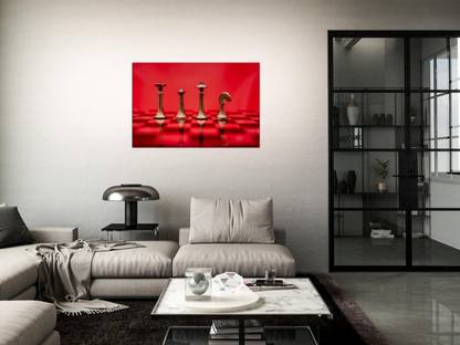 Minimalist Chess Set with red background Canvas by Istvan Maar Photography - living room