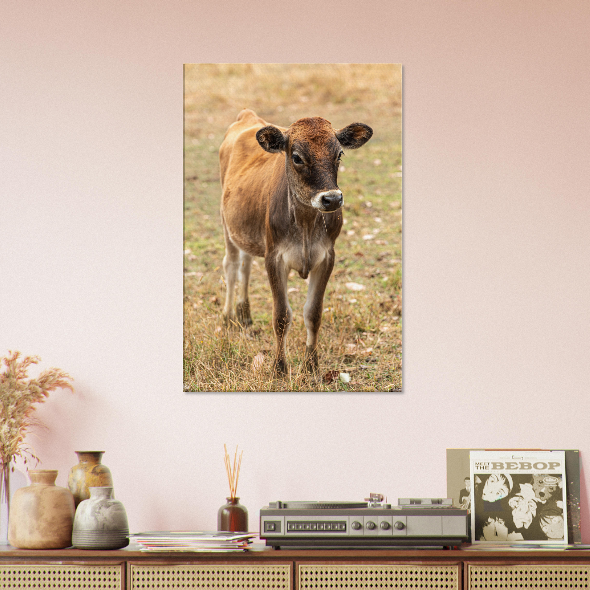 Cute calf Domestic Animal Canvas Wall Art Photography, Nursery Print, Nursery Animal Wall Decor, Kids Room, Prints, Stretched canvas by Istvan Maar Photography mockup 57