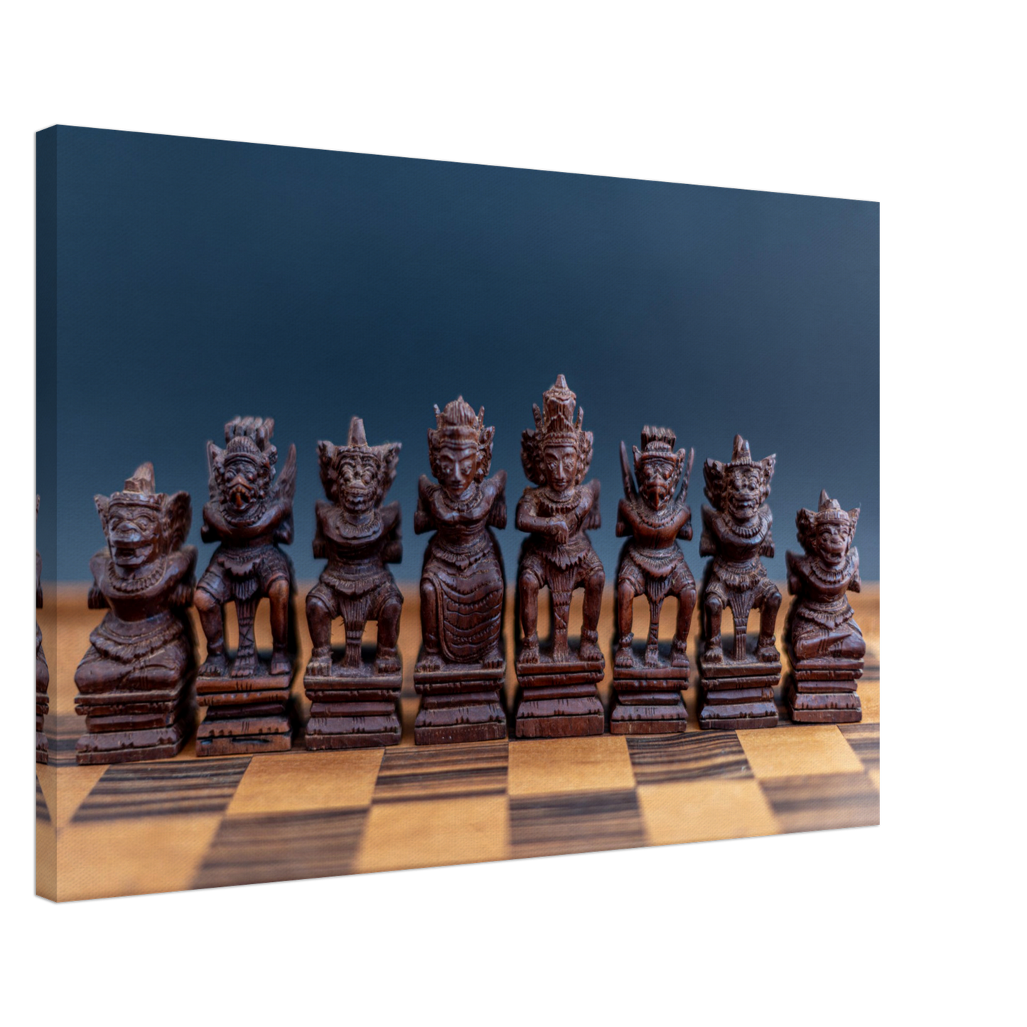 Hand Carved Wooden Chess Set Wall Art Canvas by Istvan Maar Photography - by side