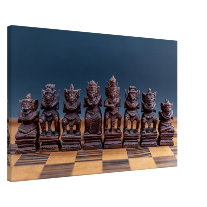 Hand Carved Wooden Chess Set Wall Art Canvas by Istvan Maar Photography - by side