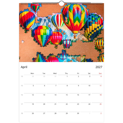 2027 Puzzle Wall Calendar – monthly spread with jigsaw puzzle photography