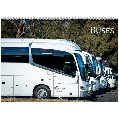 White buses waiting for the next tour. Calendar cover by Istvan Maar Photography. Shipping worldwide.