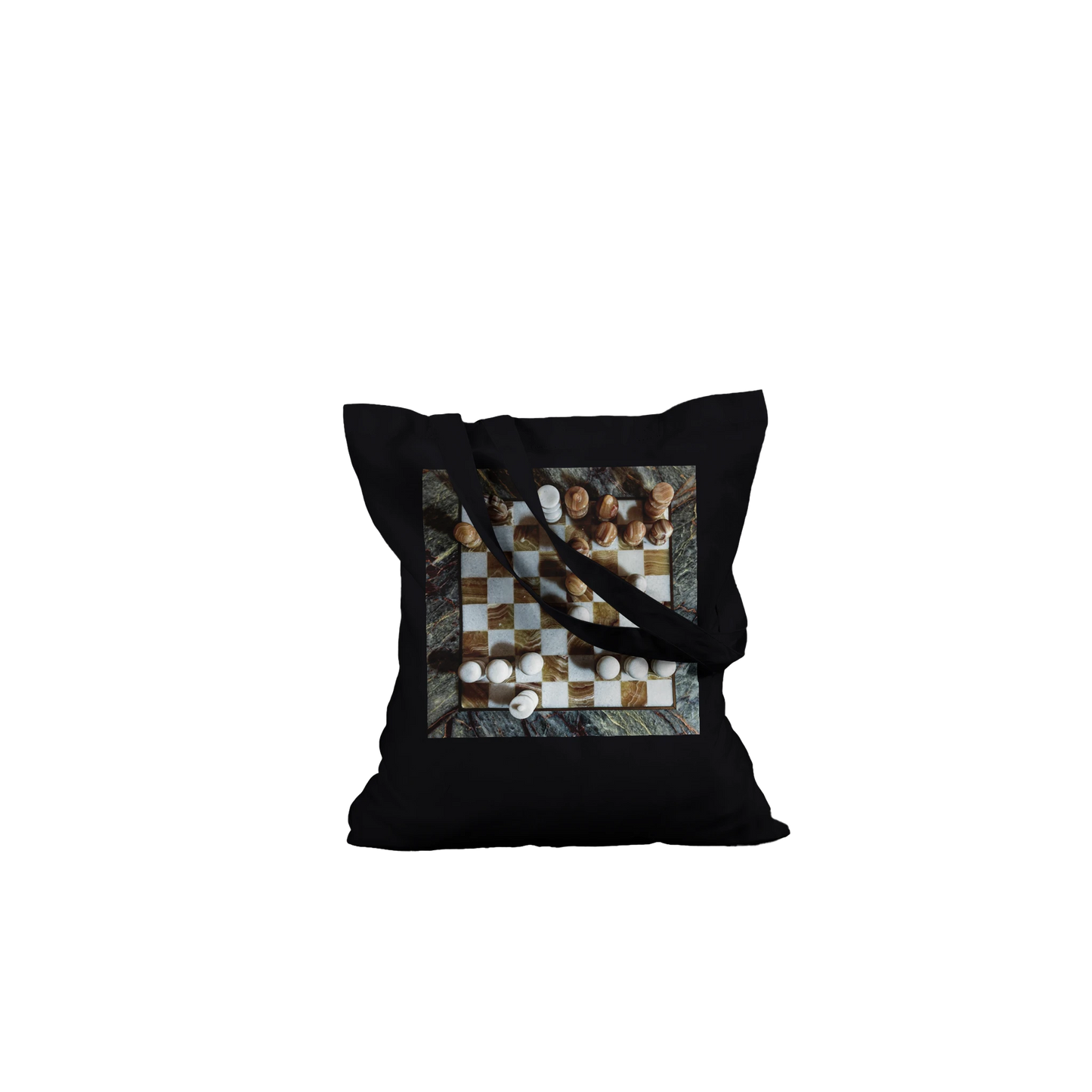 Carved from the Earth marble chess set tote bag — Classic Natural